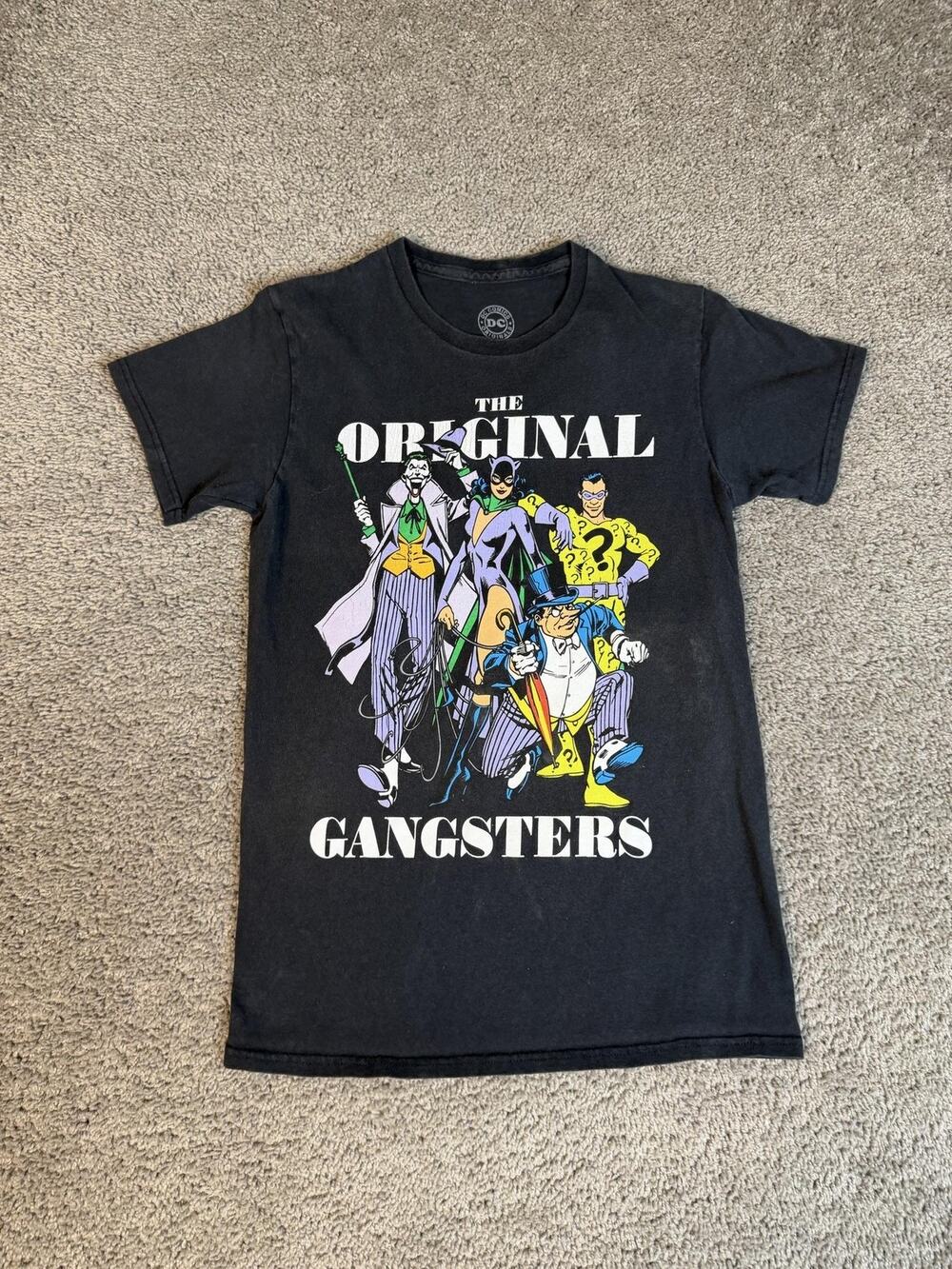 DC Comics Shirt Mens S Black The Original Gangsters Villains Joker Neck Cotton
